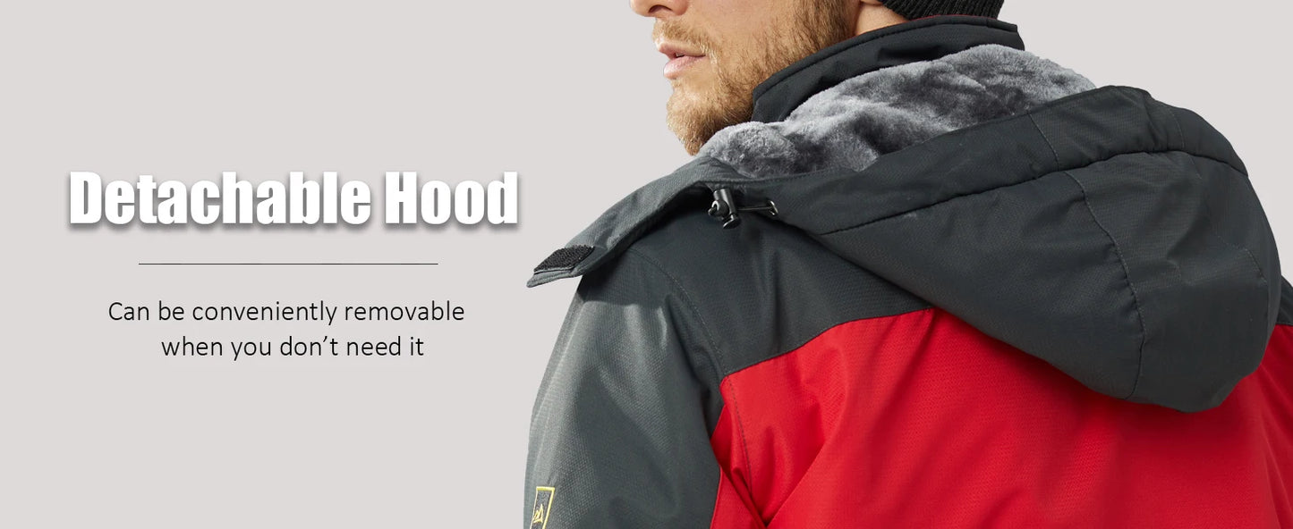 TACVASEN Men's Fleece Lined Skiing Jacket Windproof Detachable Hood Winter Thicken Warm Parkas Waterproof Outdoors Working Coat