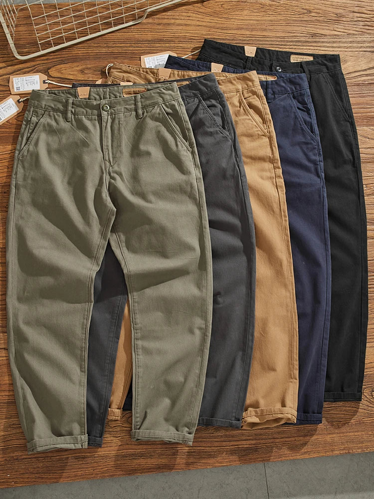 American Retro Workwear Pants Men's Heavyweight Chino Casual Straight Leg Tapered Versatile Cotton Urban Faion Trousers