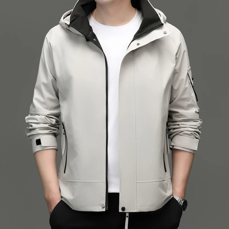 Top Grade Waterproof Designer Men Outdoor Jacket Soft Shell Autumn Windbreaker Casual Sports Coats Detachable Cap Outwear