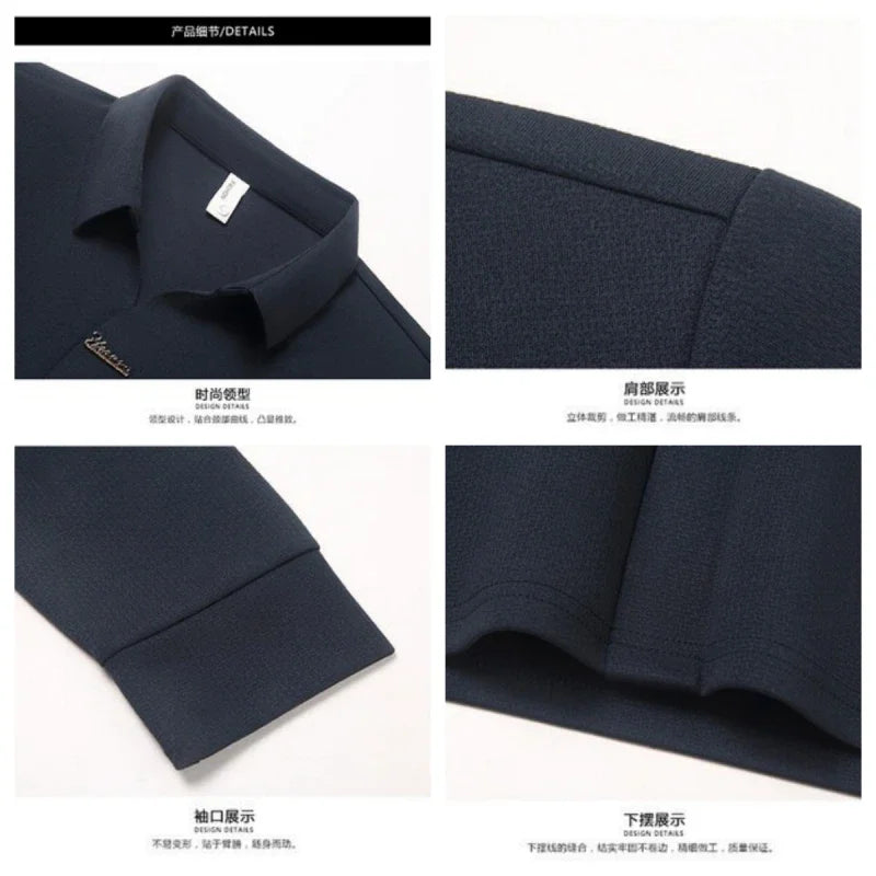 High End Mulberry Silk T-shirts Man Long Sleeve Tops Business Casual Elastic Non-iron Seamless Quality Luxurious Men Polo Shirts