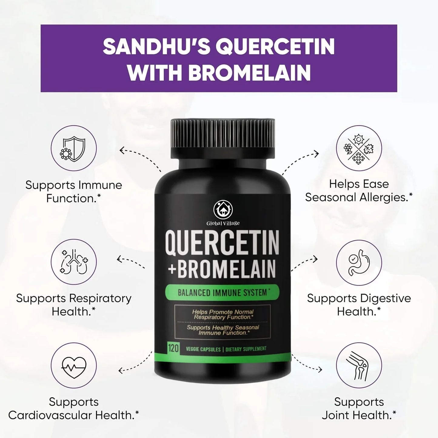 Quercetin with Bromelain Supplement -120 Vegetarian Capsules - Bioflavonoids Quercitin Complex for Immune Support & Respiratory
