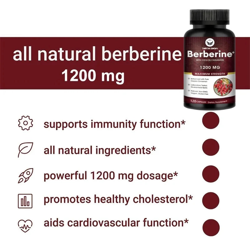 Top Factories Berberine Capsules 1200mg Natural Vegan Supports Heart Health Immune System Liver Health Digestion and Weight Loss