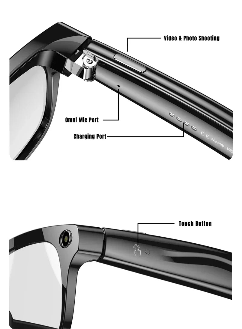 Lenovo AI Smart Glasses 800W Anti Shake HD Camera Video Recording Languages Translation Sunglasses BluetoothMusic Play Man Women