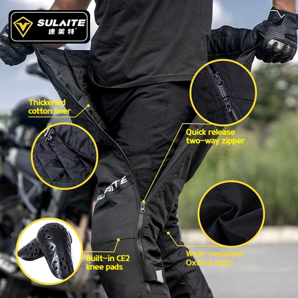 Motorcycle Riding Pants Quick Release CE2 Certified Protective Gear Winter Warm Water-Resistant No-Shoe Removal Reflective