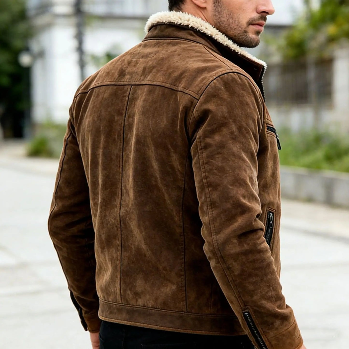 Winter Men's Retro Brown Zipper Pocket Casual Jacket Man Fleece Stand Collar Outwear Men Warm Loose Vintage Motorcycles Jackets