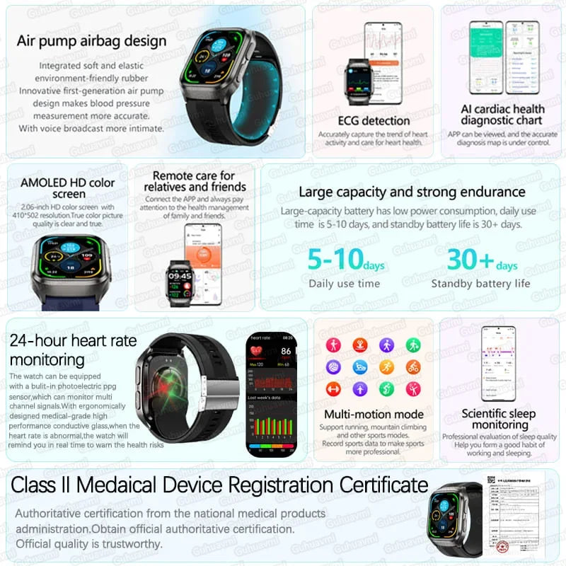 2026New Air Pump Airbag True Blood Pressure Smartwatch MultiDimensional Health Monitoring Micro Physical Examination Smart Watch
