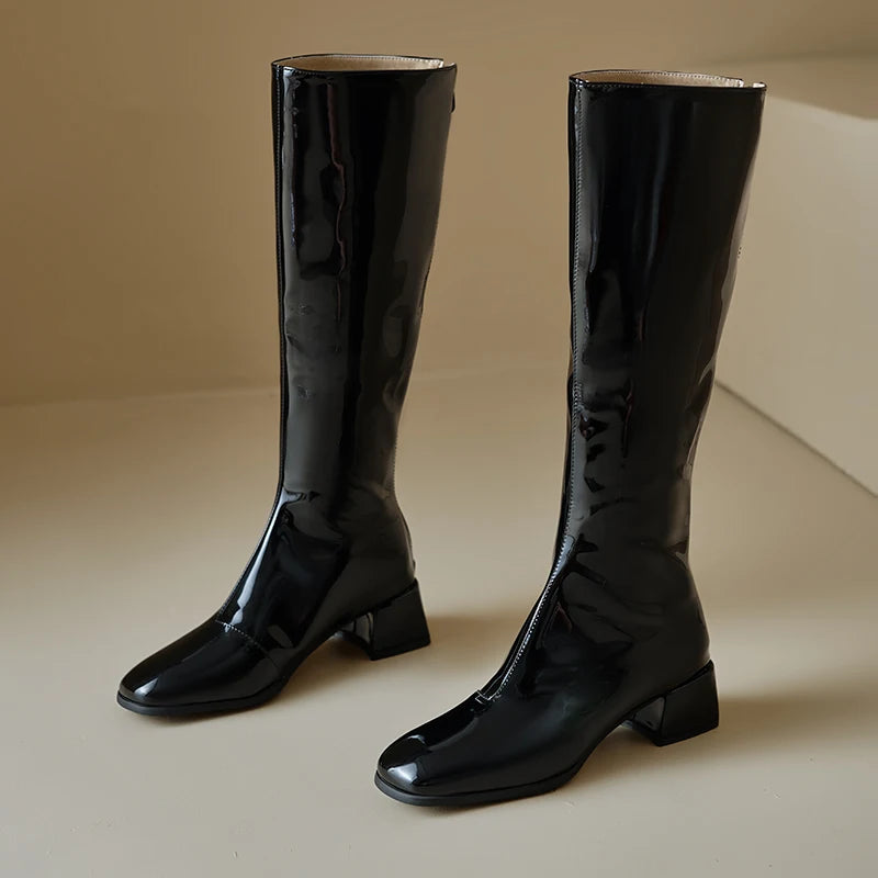 Women's Knee High Boots Winter Shoes 2025 Gold Silver Low Heeled Long Boot Ladies Party Footwear Shoes Large Size 45 Waterproof