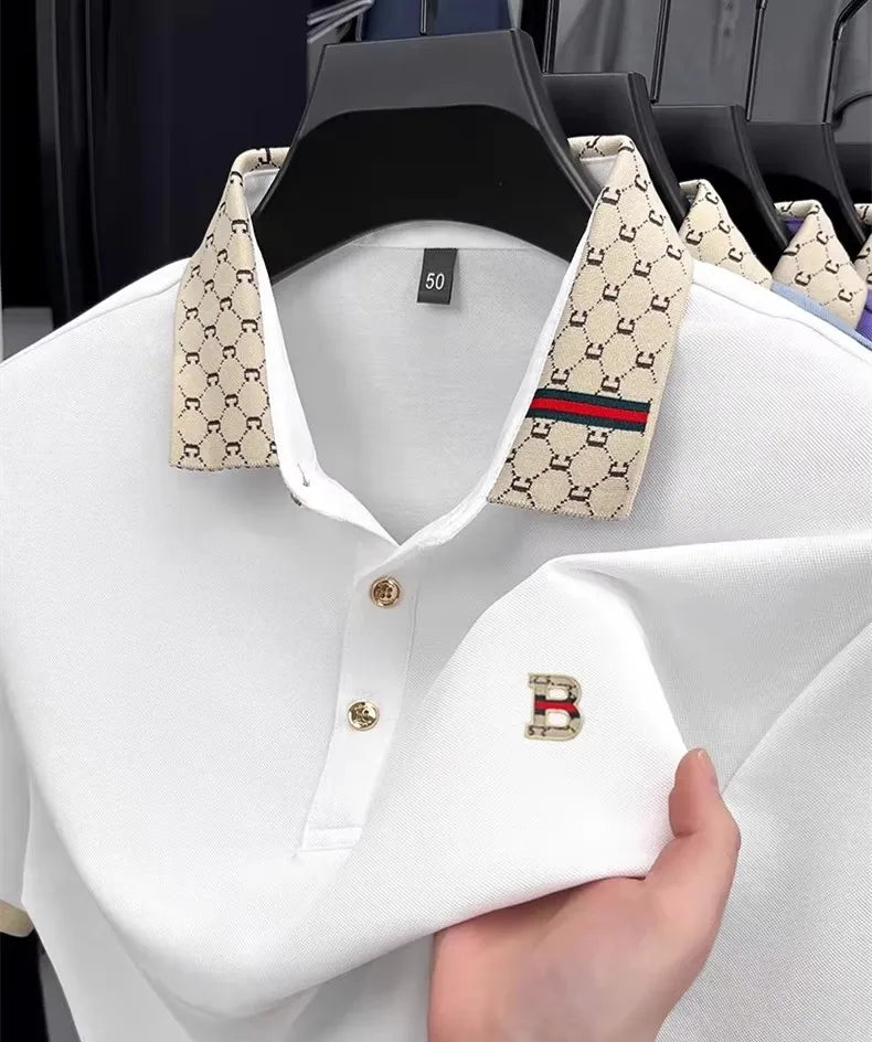 Advanced letter embroidery short sleeve polo shirt light luxury brand business leisure summer men's T-shirt fashion lapel top
