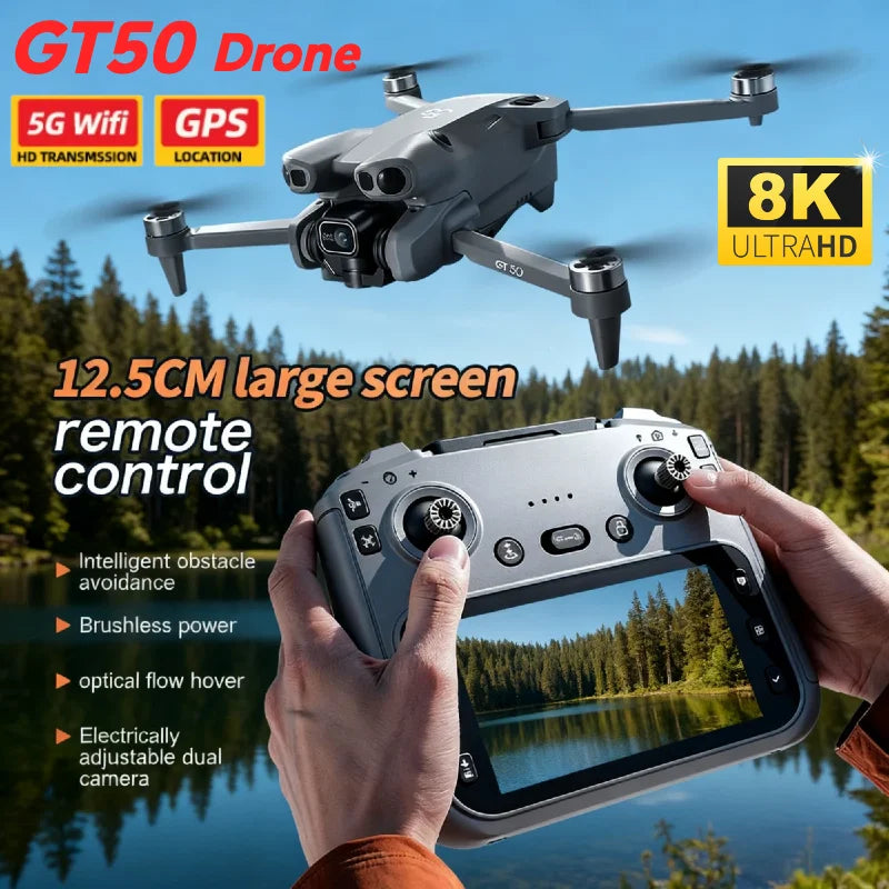 Original GT50 Drone Dual Camera 5G 8K Aerial Aircraft Obstacle Avoidance UAV Fixed GPS Remote Control  Foldable Quadcopter Gifts