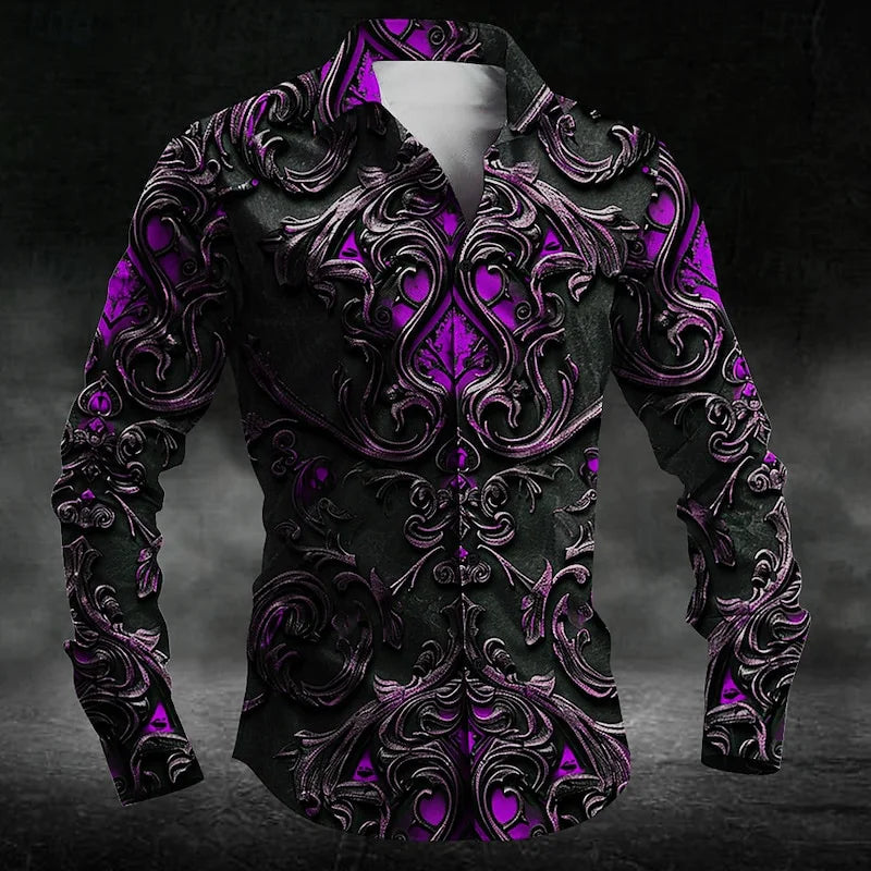 2024 Fashion Men's Collar Button Long Sleeve Shirt New 3D Printed Gradient Pattern Men's Shirt Casual Design Clothing Top