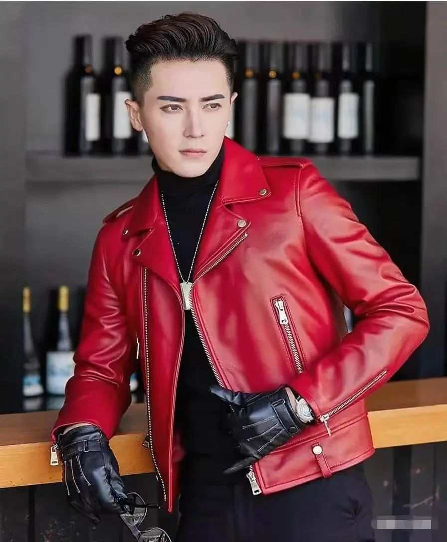 Men's Slim Fit PU Leather Jacket Fashionable Motorcycle Style Spring Autumn Korean Version Casual Outerwear Male Biker Coat