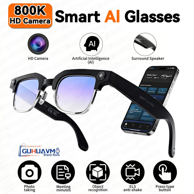 New 800W Smart Glasses 4K HD Camera 4GB Memory BT Call Voice Assistant Translate Touch Control Music Player sunglasses Men Women