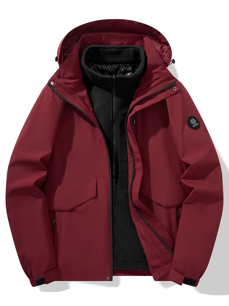 Autumn and winter three-in-one windbreaker  two-piece set detachable warm ski suit  windproof mountaineering suitMens coats