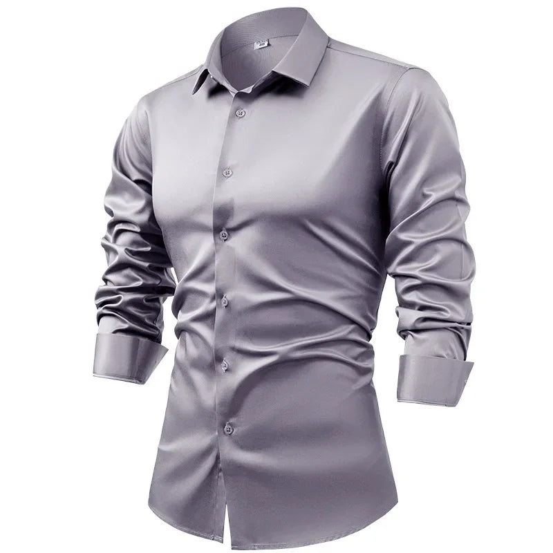 S~6XL satin plus size long sleeve shirt business casual dress shirt non-ironing wrinkle-resistant men's wholesale, men's shirts