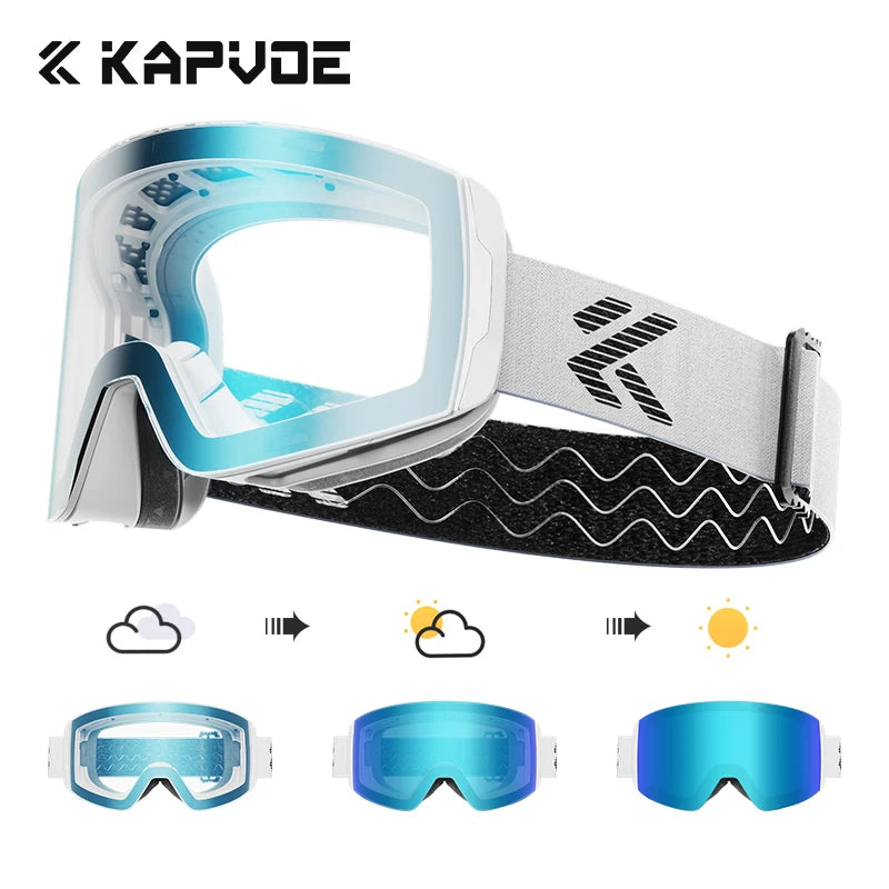 Kapvoe Photochromic Ski Goggles Magnetic Anti-Fog Lenses UV400 Protection Men Women Ski Goggles Snow Sunglasses Sports Eyewear
