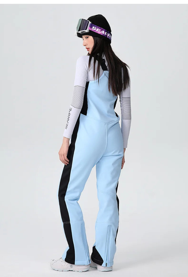 25-26 New Women's Ski Bibi Pants Waterproof Windproof Stretchy Anti-wear Solid Zipper Slim Resilient Outdoor Warm in Winter