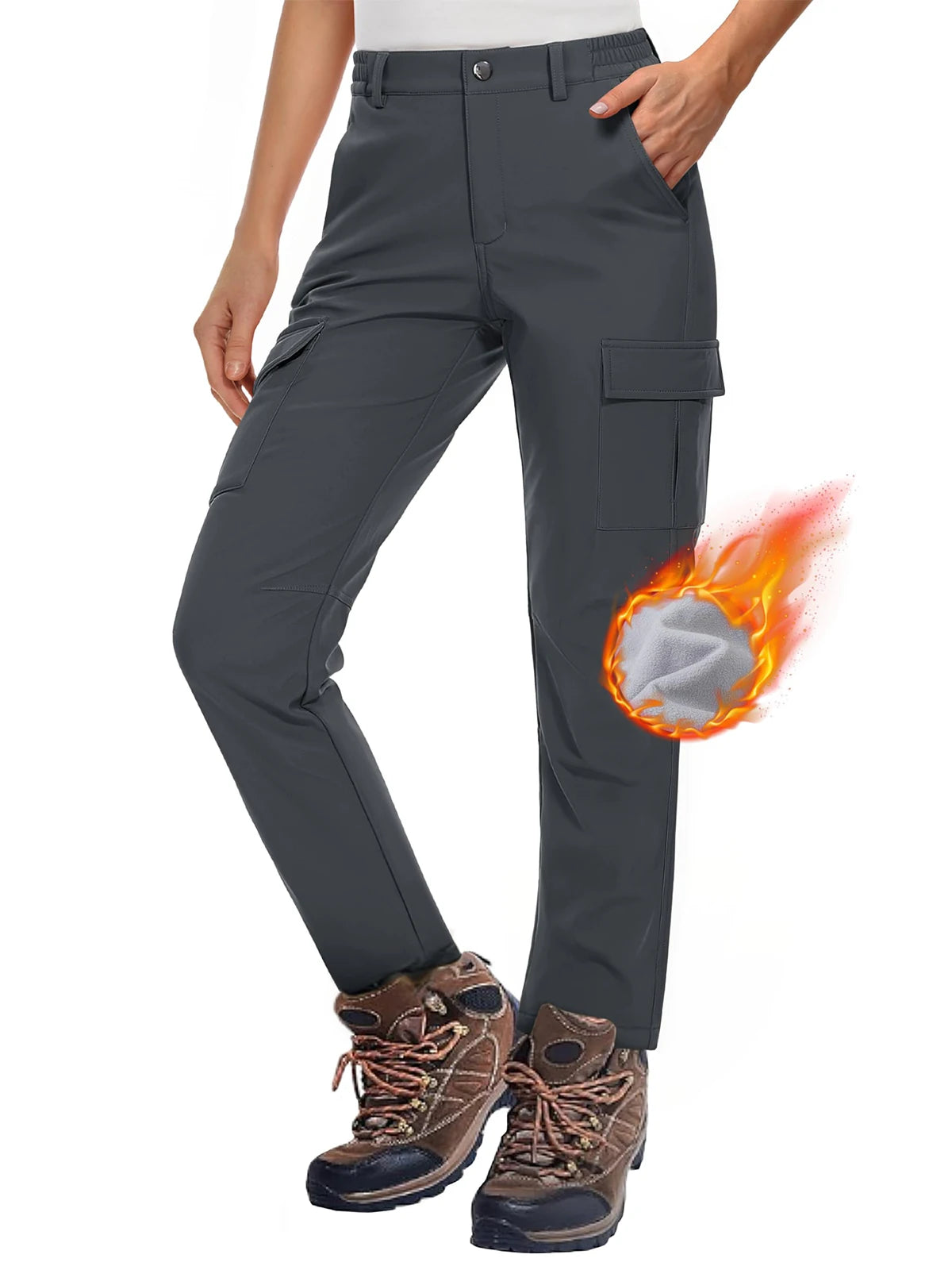 MAGCOMSEN Women's Softshell Pants Fleece Lined Winter Hiking  Ladies Pants Snow Ski Trousers Waterproof Ripstop Warm Cargo Pants
