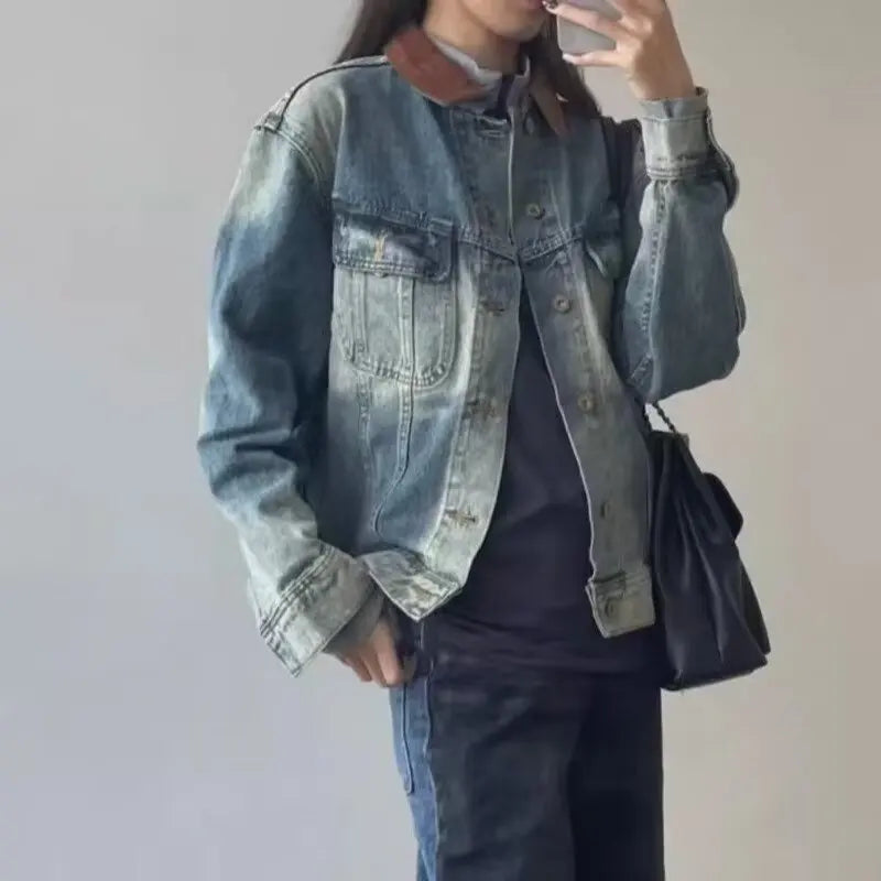 American Sle Loose Men's Denim Jaet Retro Waed Spring Autumn Casual Outerwear Long Sve Square Collar Travel Friendly