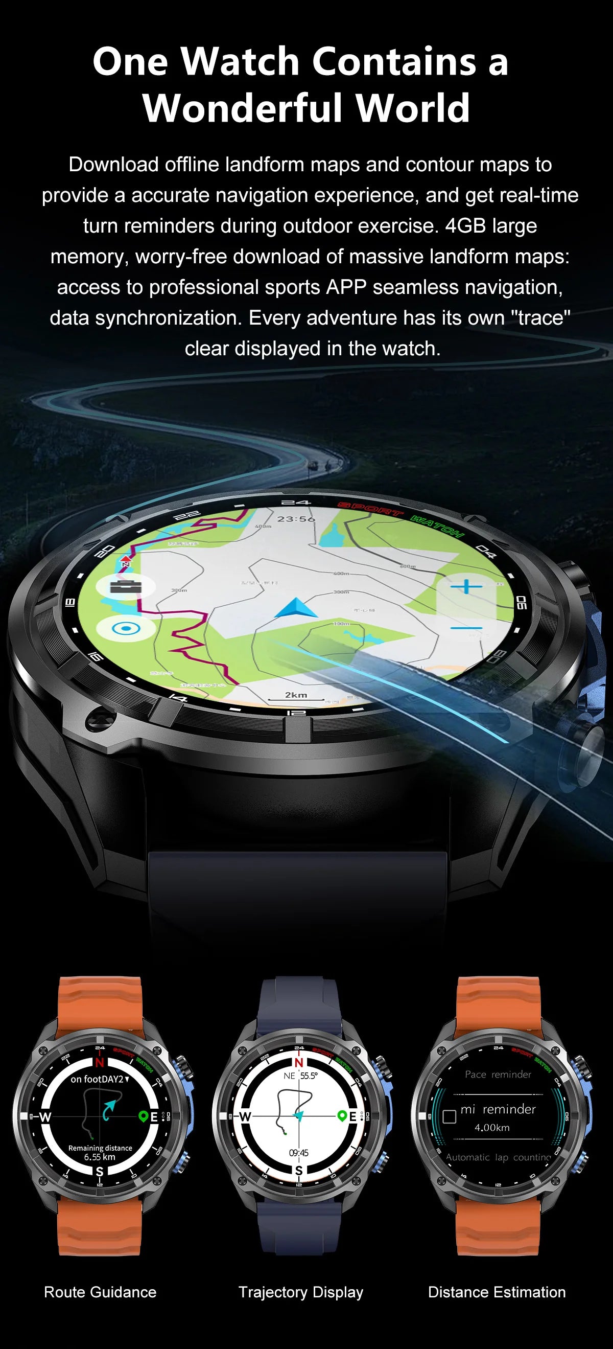 2025 Military Offline map 1000mAh Battery Smart Watch 4GB Big Memory GPS Navigation MP3/MP4 Player Swim Sports trackr Smartwatch