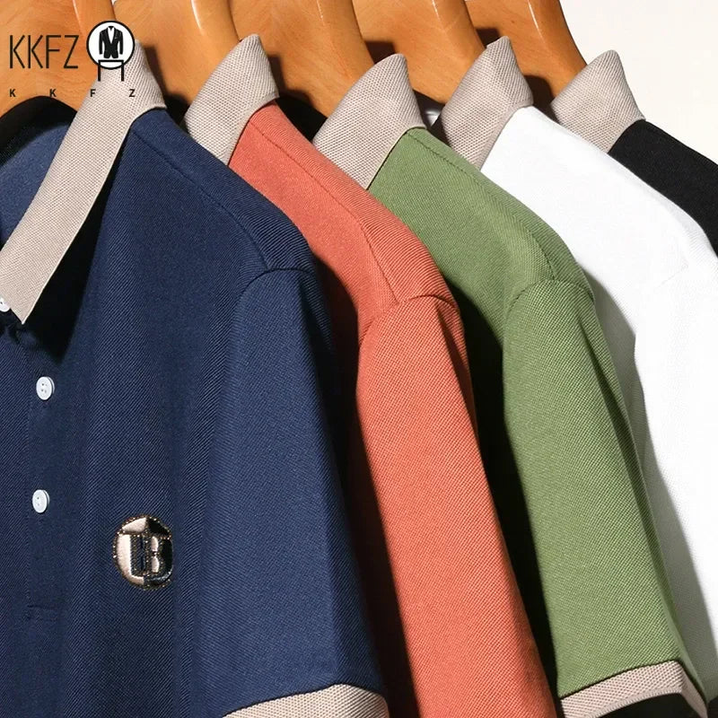 2024 Men's New Embroidered Cotton Business Leisure Short Sleeved POLO Shirt Fashion Short Sleeved Comfortable and Breathable Top