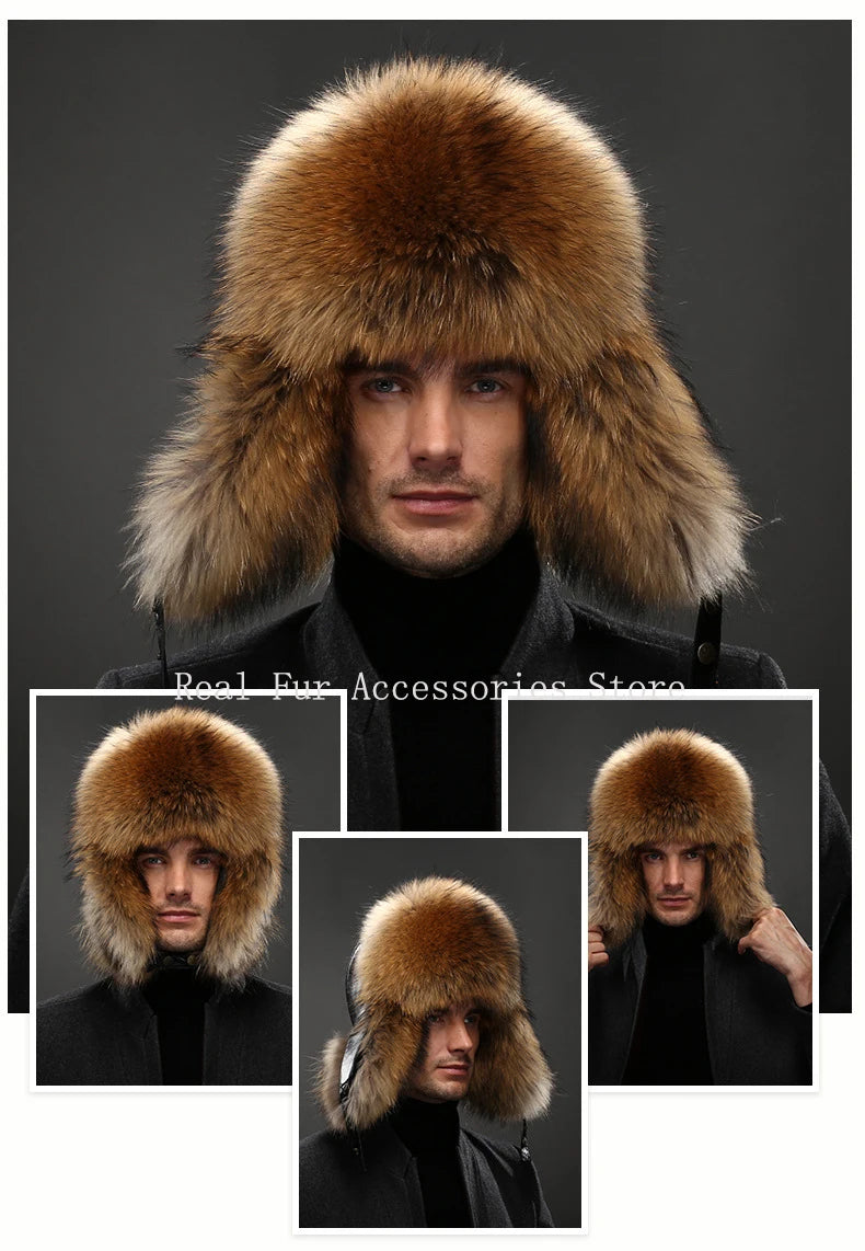 Hot high-end luxury fur hat Men's fox fur hat Lei Feng cap ear cap fur necessary hat Real fur hat 100% Sheepskin top fox hat