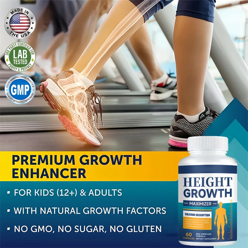 Height Growth Calcium Vitamin D Supplement Grow Taller Capsules Increase Bone Strength Hormone Enhancer for Adults Children