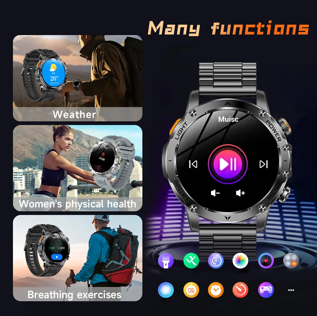 2025 Men 1.7-inch AMOLED Screen Smart Watch 1000mAh Battery Heart Rate Bluetooth Call NFC GPS Tracker Sports Fitness Watches New