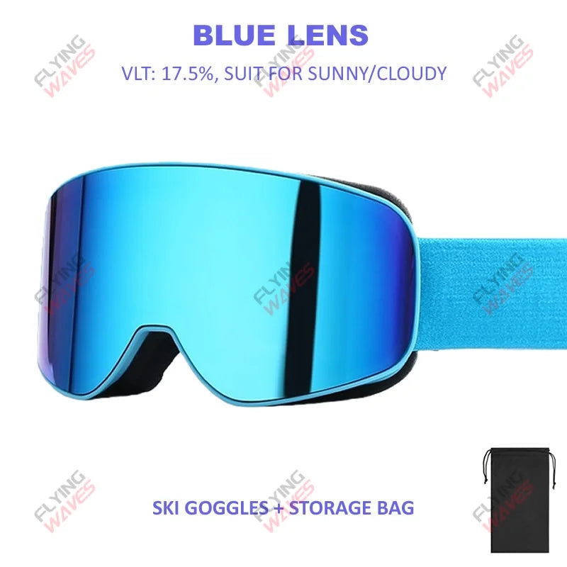 Kids Full REVO Coating OTG Ski Goggles Double-Layer Lens Anti-Fog Windproof UV Protection Snowboard Snow Glasses for Girls Boys
