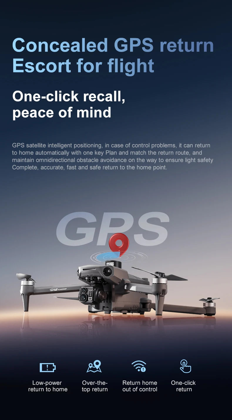 New D12 GPS Drone 3-Axis Gimbal With Touch Screen Profesional 8K HD Camera FPV Obstacle Avoidance Brushless Dron Toy For Adult