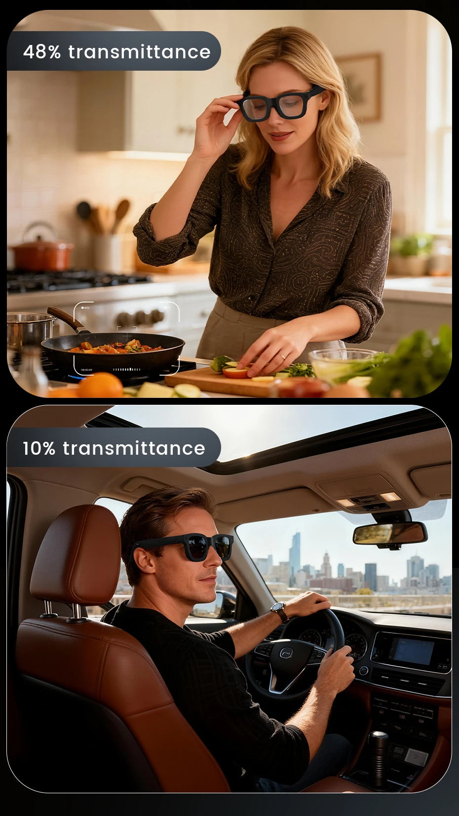 AI Smart Glasses 800W HD Camera 32 Million Interpolation Real-Time Translation AI Voice Assistant LED Flashlight  Music