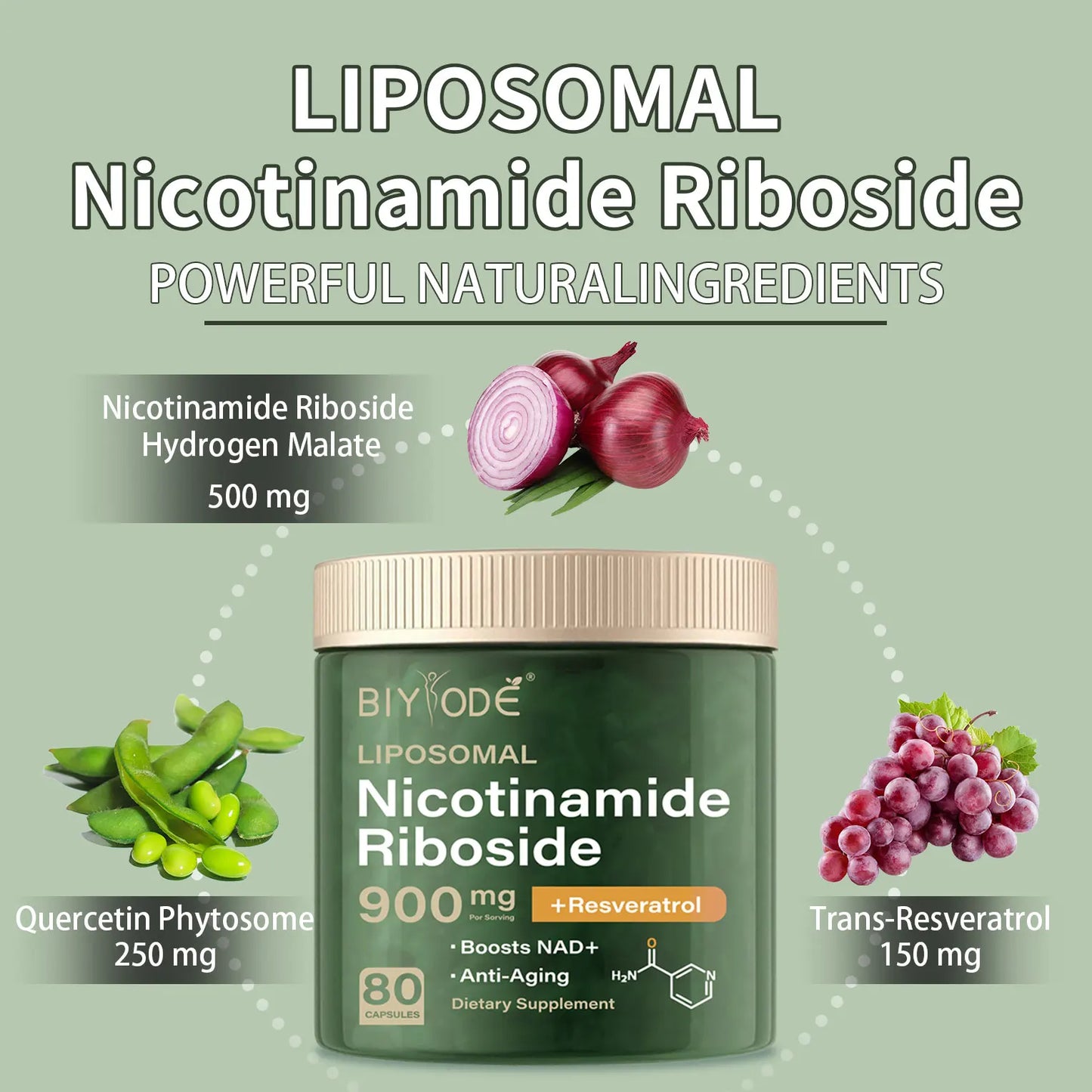 80 Capsules Liposomal NAD+ Supplement - Nicotinamide Riboside & Resveratrol for Women & Man - NMN Alternative for Healthy Aging