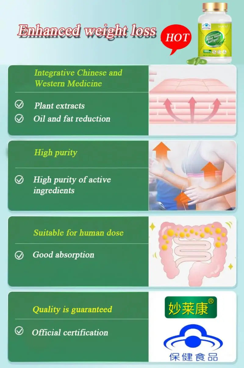 Weight Loss Slimming Products for Men & Women Aloe Vera Appetite Reduction Vegan Capsules