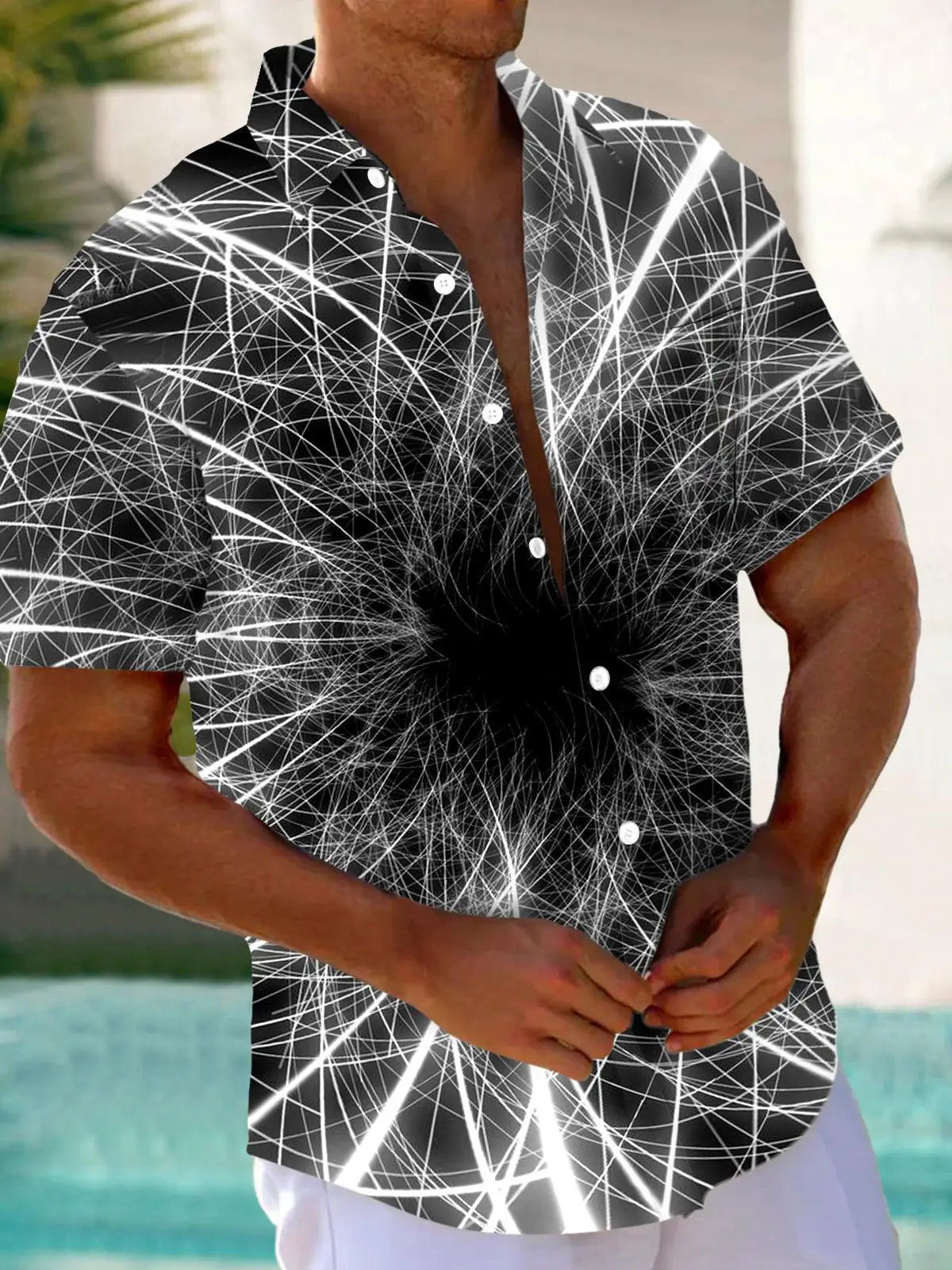 New Hawaii Spring/Summer Fashion Leisure Street Walk Tourist Beach Printed Full Open Short Sleeve Button Shirt, Quick Shipping