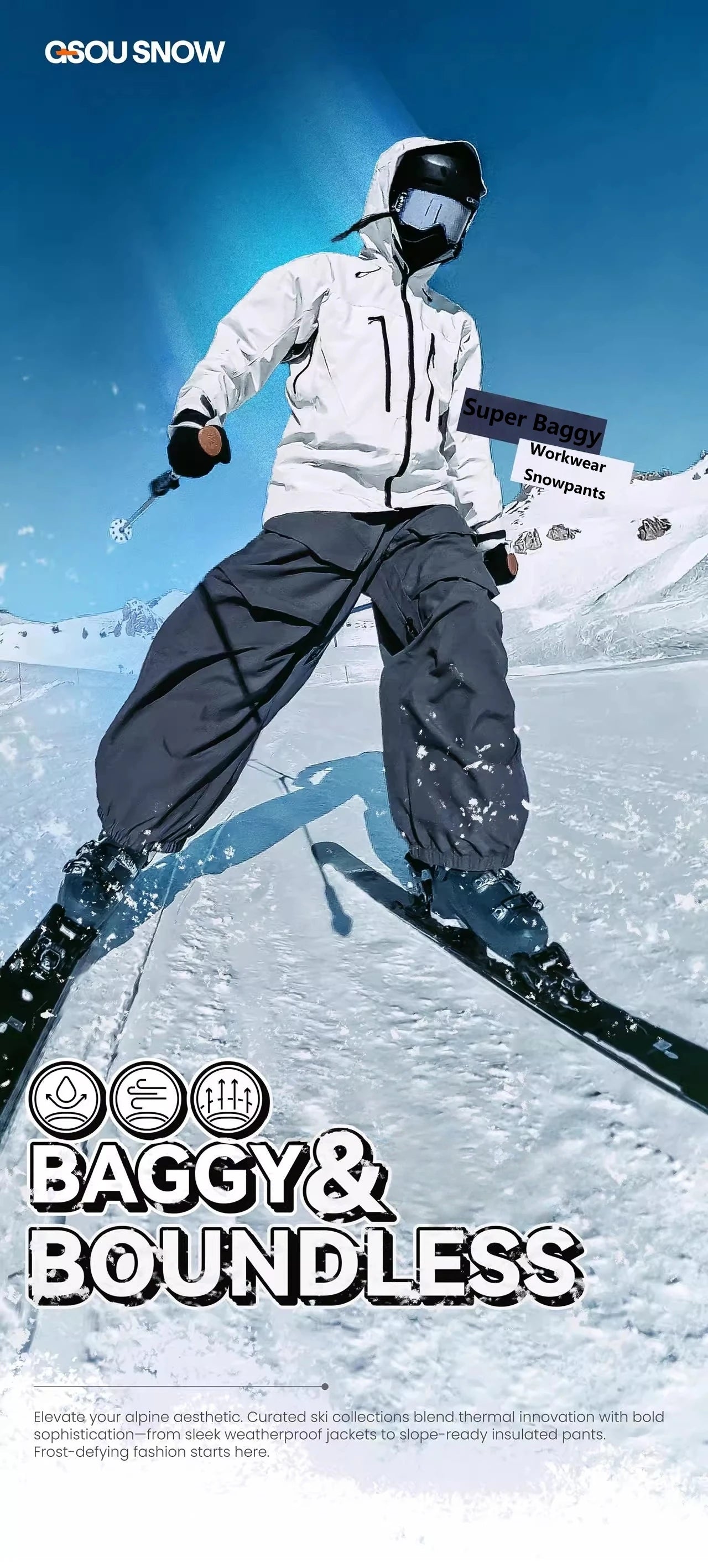 Men Baggy Wear-resistant Skiing Pants Women Insulated Loose Pockets Winter Trousers Outdoor Sports Waterproof Clothes 2025 Warm
