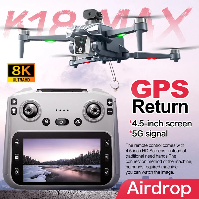 NEW K18Max 8K Professional Camera Drone 360° Laser Obstacle Avoidance 5G GPS Brushless Motor With Screen Remote Control Drone