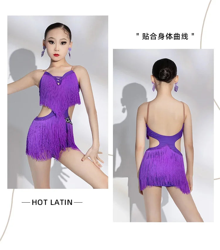 Fringe Rumba Latin Dance Dress Girls Professional Tassels Salsa Tango Samba Costume Children Competition Ballroom Dance Dresses