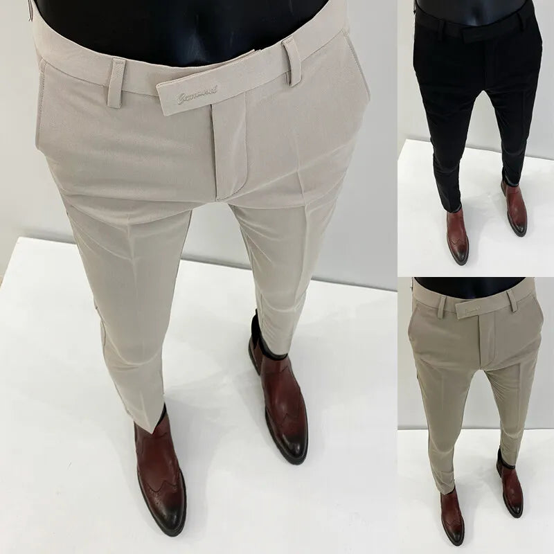 Men Suit Pants Hombre Pantalones 2026 Spring Stretch Slim Formal Trousers for Men Fashion Casual Stripe Dress Pants Men Clothing
