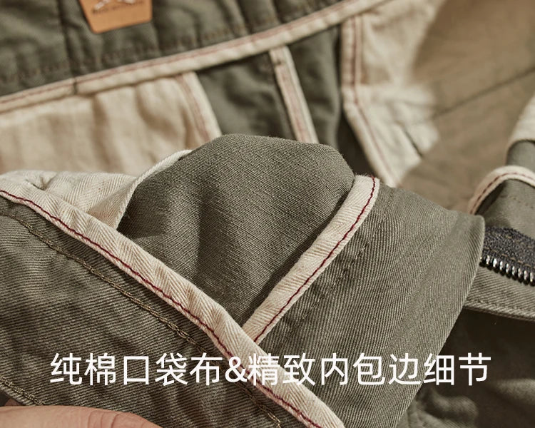 May Khaki American retro simple cargo pants men's heavy chino casual pants straight leg all matching tapered pants