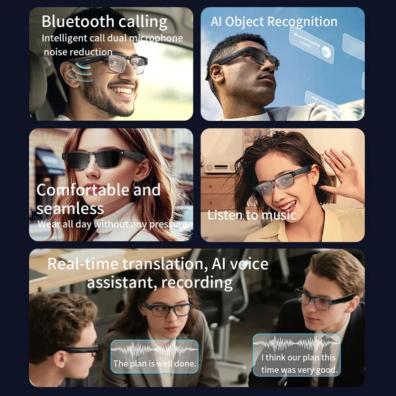 Lenovo HD AI Smart Glasses Photochromic Chat GPT Camera Bluetooth Call Voice Assistant Music Player Translation Semi-Rimless