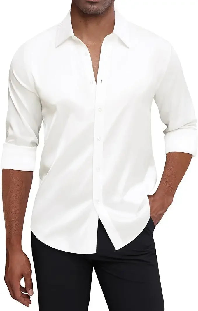 S~6XL satin plus size long sleeve shirt business casual dress shirt non-ironing wrinkle-resistant men's wholesale, men's shirts