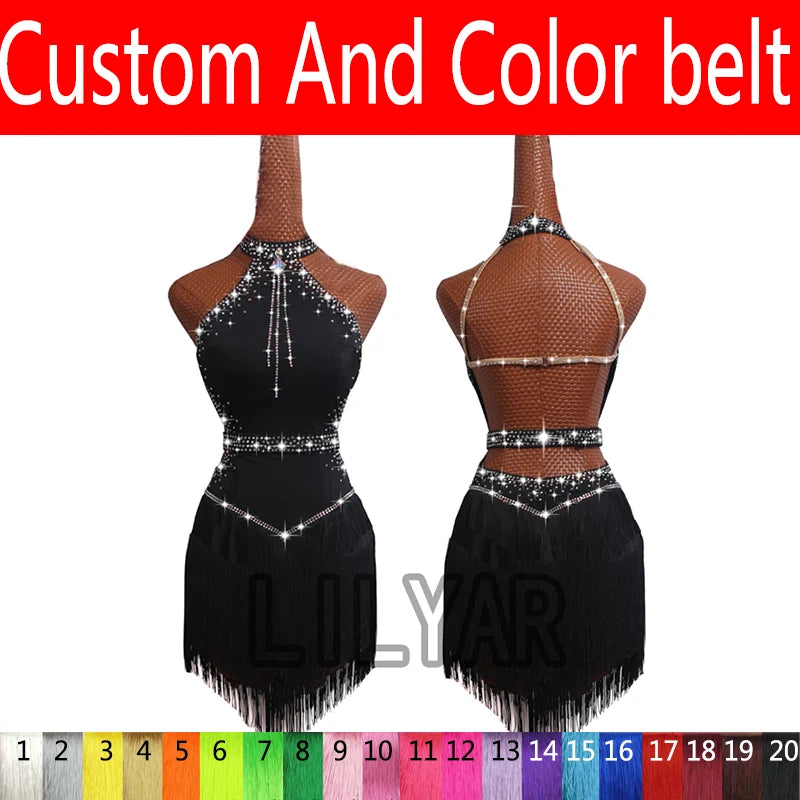 New Latin Dance Dress Competition Dress Costumes Skirt Performing Dress Rhinestone Adult Customize Children Chinese Style Collar