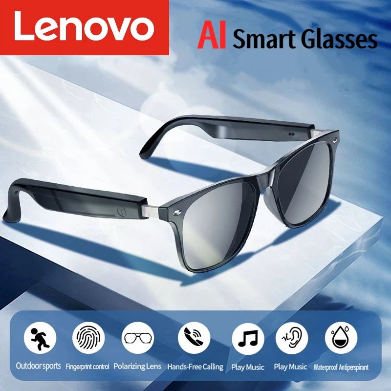 Lenovo Smart Glasses Camera Remote Shoot Bluetooth Call Music Stereo Mic Men Touch Sunglasses AI Voice Assistant For Android IOS