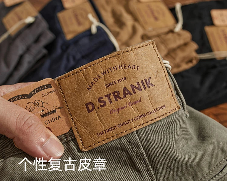 May Khaki American retro simple cargo pants men's heavy chino casual pants straight leg all matching tapered pants