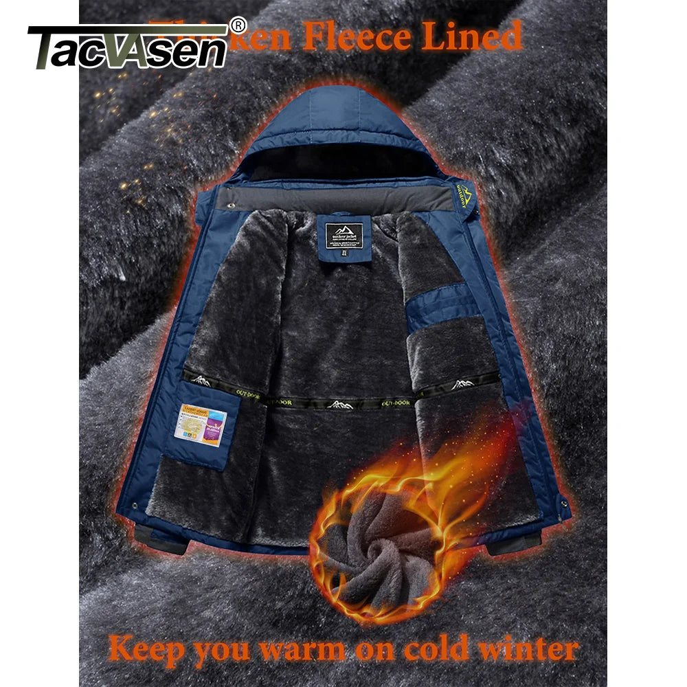 TACVASEN Winter Fleece Lining Jackets Waterproof Mens Ski Snowboard Parka Windproof Removable Hoodie Coats Casual Windbreaker