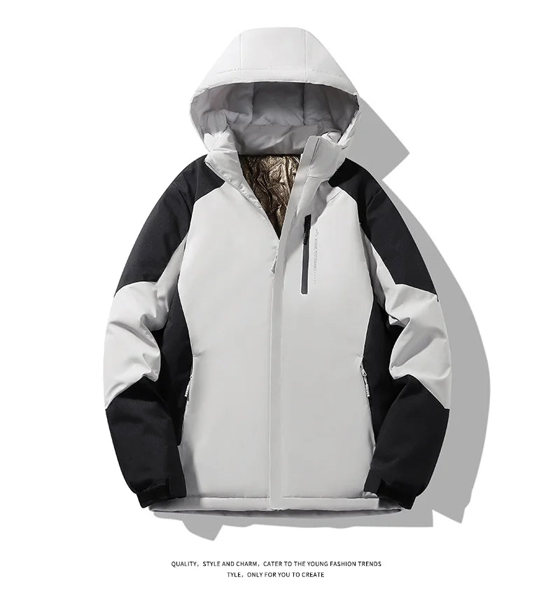 Autumn And Winter Outdoor Graphene Couple Style Lock-Iin And Warm Fashion Casual Simple Contrast Color Hooded Cotton Coat