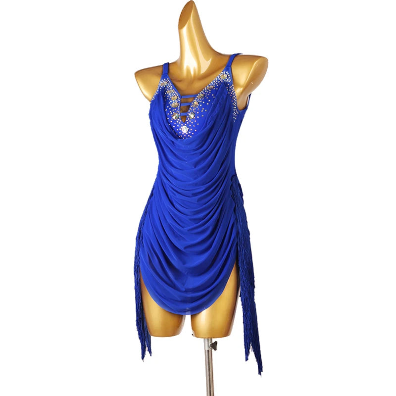 Women's Black Fringe Latin Dance Dress Ballroom Waltz Tango Samba Sling Backless Salsa Performance Competition Clothes