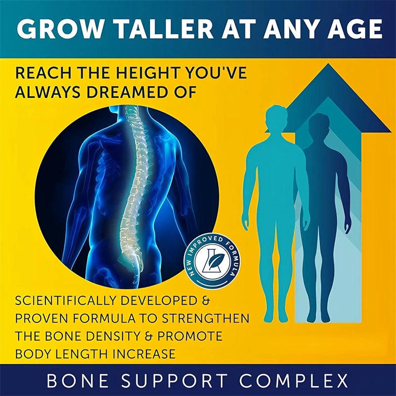 Height Growth Calcium Vitamin D Supplement Grow Taller Capsules Increase Bone Strength Hormone Enhancer for Adults Children