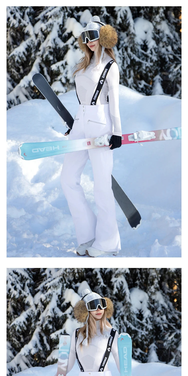 2025 Winter Skiing Bib Pants Women's Slim Fit Windproof Waterproof Outdoor Thermal Bootcut Snow Pants Single Board Double Board