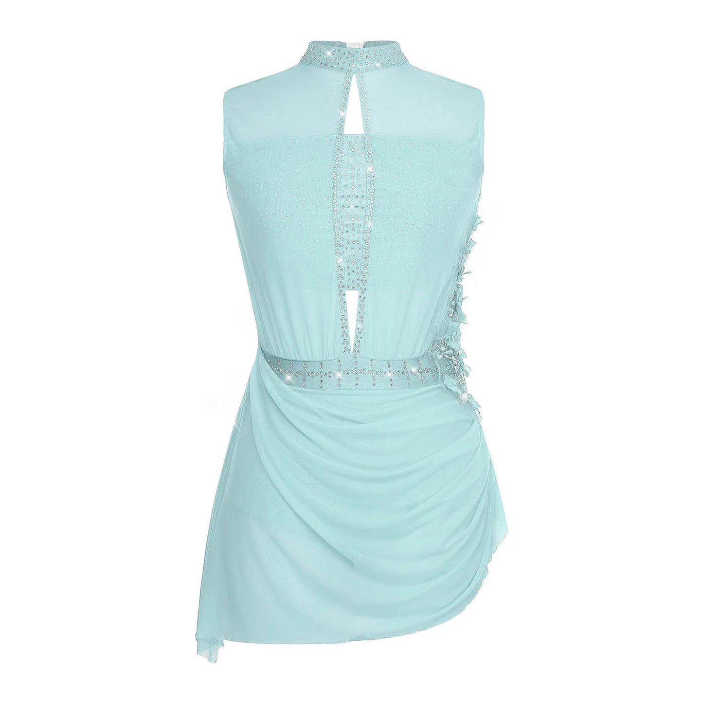 Women Lyrical Dance Dress Ballet Figure Skating Gymnastics Stage Performance Costume Sleeveless Rhinestones Applique Leotards
