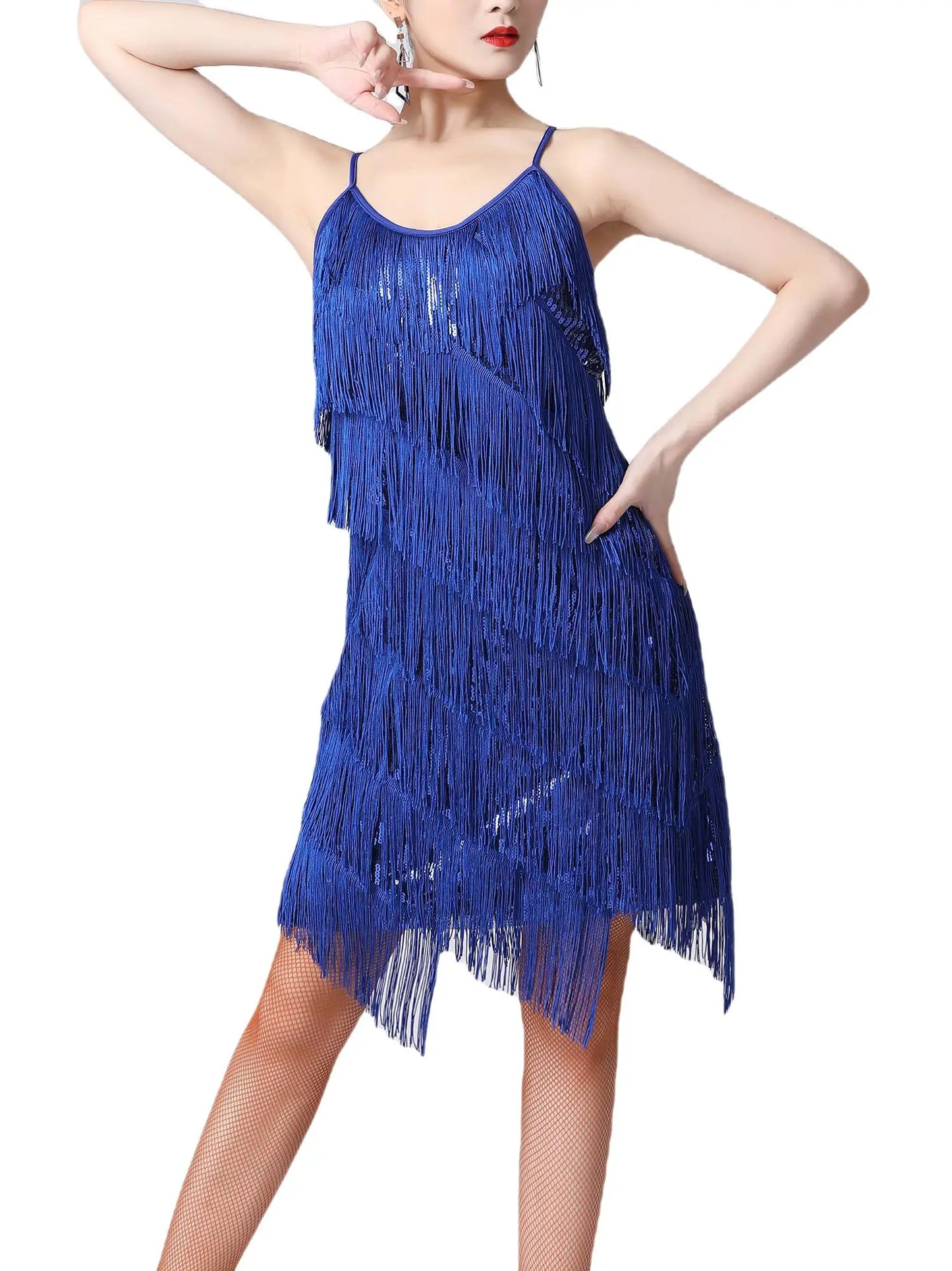 Women Salsa Latin Dance Dress Sequin Tassel Fringe Flapper Dress 1920s Gatsby Cocktail Dress Tango Ballroom Dancing Costume